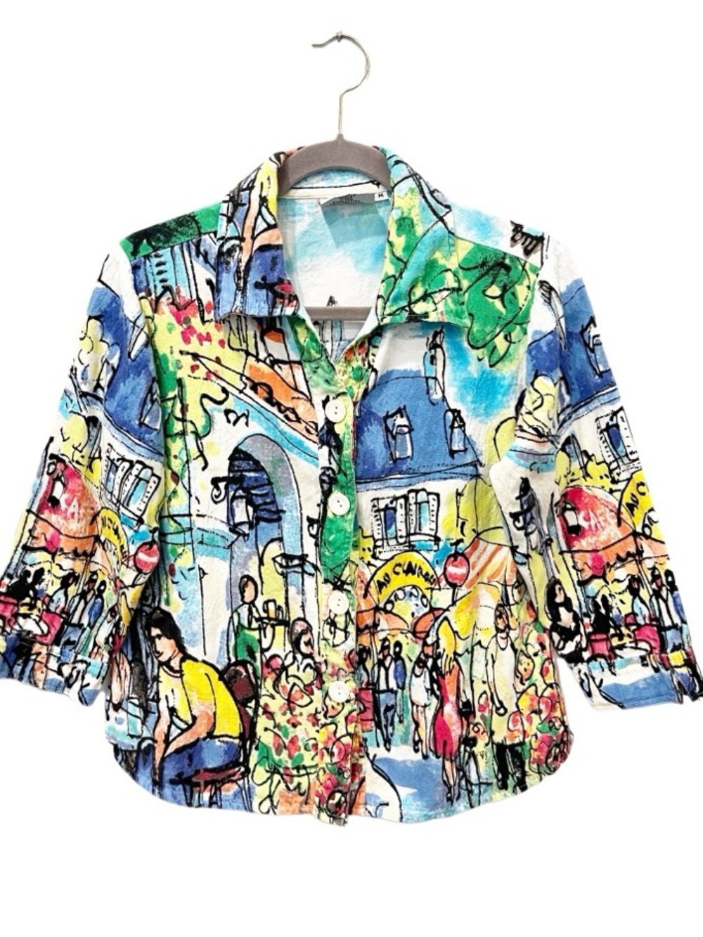 Vintage‎ Michael Leu French Cafe Au Clair Blouse Size Medium Wearable Art Whimsy